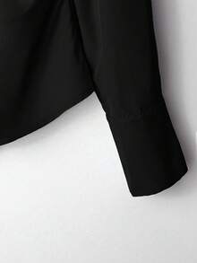 Franclia Women's Elegant Commuter Solid Color Ruched Waist Wrap Shirt - Black - View 5