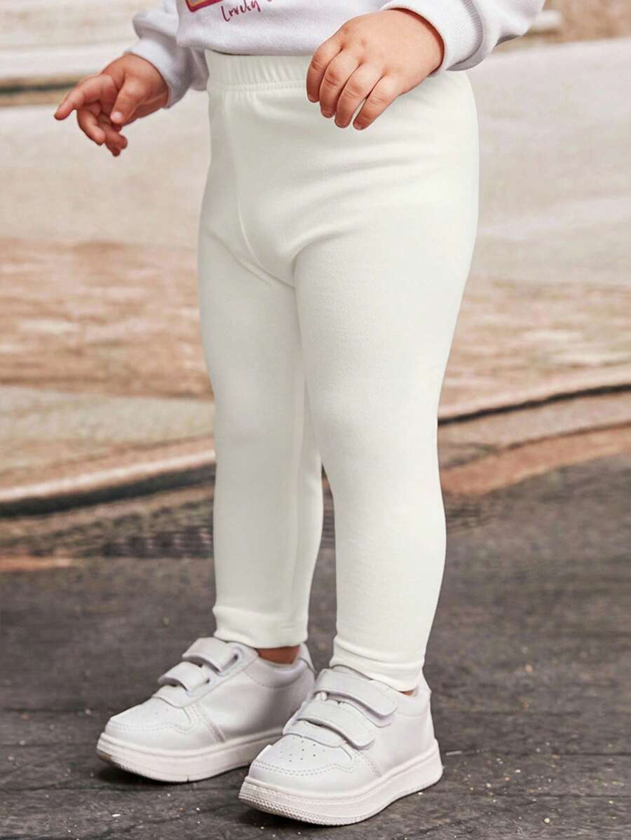 SHEIN 女童保暖针织打底裤，休闲日常时尚百搭外套 - 白色 - 查看 1