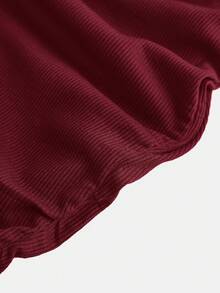 SHEIN Girlism 少女纯色收腰修身方领长袖褶裥休闲连衣裙，适合派对、返校等场合 - 酒紅色 - 查看 4