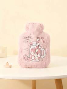 Joivida Pink Hot Water Bottle With Cover, Cute Cartoon PVC Filled Hot Water Bag With Soft Plush Cover, Back To School Supplies