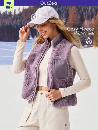 OutZeal Veste sans manches en polaire douce et chaude pour femmes, col montant, fermeture éclair avant, poches, idéale pour la randonnée et le camping en automne et en hiver