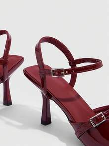 CUCCOO SZL 女士优雅尖头高跟鞋，简约设计，通勤必备 - 酒紅色 - 查看 6