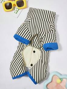 PETSIN جمبسوت سميكة مريحة للحيوانات الأليفة - بيجامات من الفليس الناعم ذات أربع أرجل للكلاب والقطط الصغيرة، ملابس دافئة للخريف/الشتاء للعب والاسترخاء - أبيض وأسود - مشاهدة 2