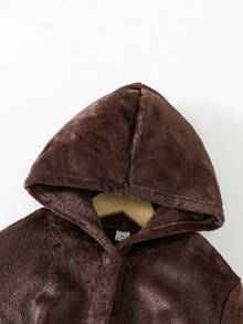 Jungen Bademantel in Braun, plüschig, verdickt, einfarbig, minimalistisch, modisch, einfarbig, mit Kapuze, Kordelzug, Loungewear - Schokoladenbraun - Übersicht 7