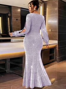 Cravure Sparkling Rhinestone Embellished Waist Mermaid Dress, Elegant & Fashion For Party Maxi Women Outfit - Mauve Purple - View 2