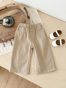 LMoss Kids 女婴休闲百搭宽松卡其色牛仔裤，杏色牛仔裤，适合秋季、冬季休闲时尚度假穿着，2000年代风格，圣诞牛仔裤，复古风 - 卡其色 - 查看 3