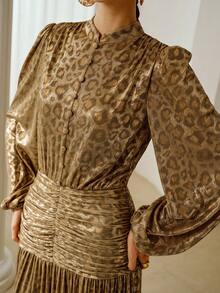 ZEYLAH Elegant Ruffle Waist Dress For Women - Champagne - View 3