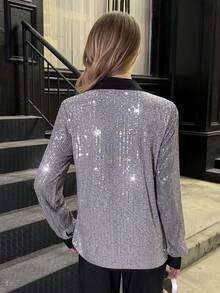 Elyressa Áo cánh đính sequin dự tiệc âm nhạc thời trang nữ - Bạc - Xem 2