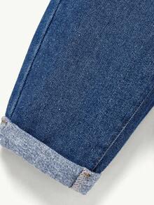 Cozy Pixies Baby Girls Summer Boho Cute Ruffle Waist Baggy Soft Denim Jeans Pants With Rolled Up Hem - Medium Wash - View 3