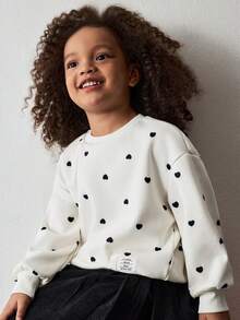 Maija Kids Maija Kids 女童休闲爱心图案圆领卫衣，秋冬季 - 杏色 - 查看 6