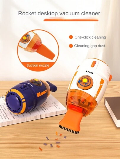Teckwe 这款629桌面吸尘器配备500mAh电池，吸力强劲，采用火箭造型的USB充电设计，ABS材质，按键操控，并附赠清洁刷。它同时也是一款迷你桌面吸尘器，体积小巧，适合狭小空间和桌面清洁。这款吸尘器做工精良，结构坚固耐用，是一款手持式或便携式吸尘器，是家庭和办公室用户的理想之选。