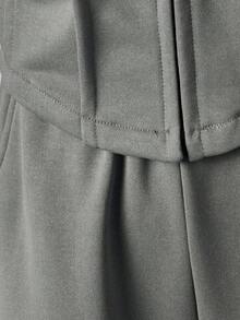 2件套少女灰色连帽卫衣和宽松运动裤休闲运动套装，拉链连帽衫搭配宽松长裤，学院风 - 深灰色 - 查看 3