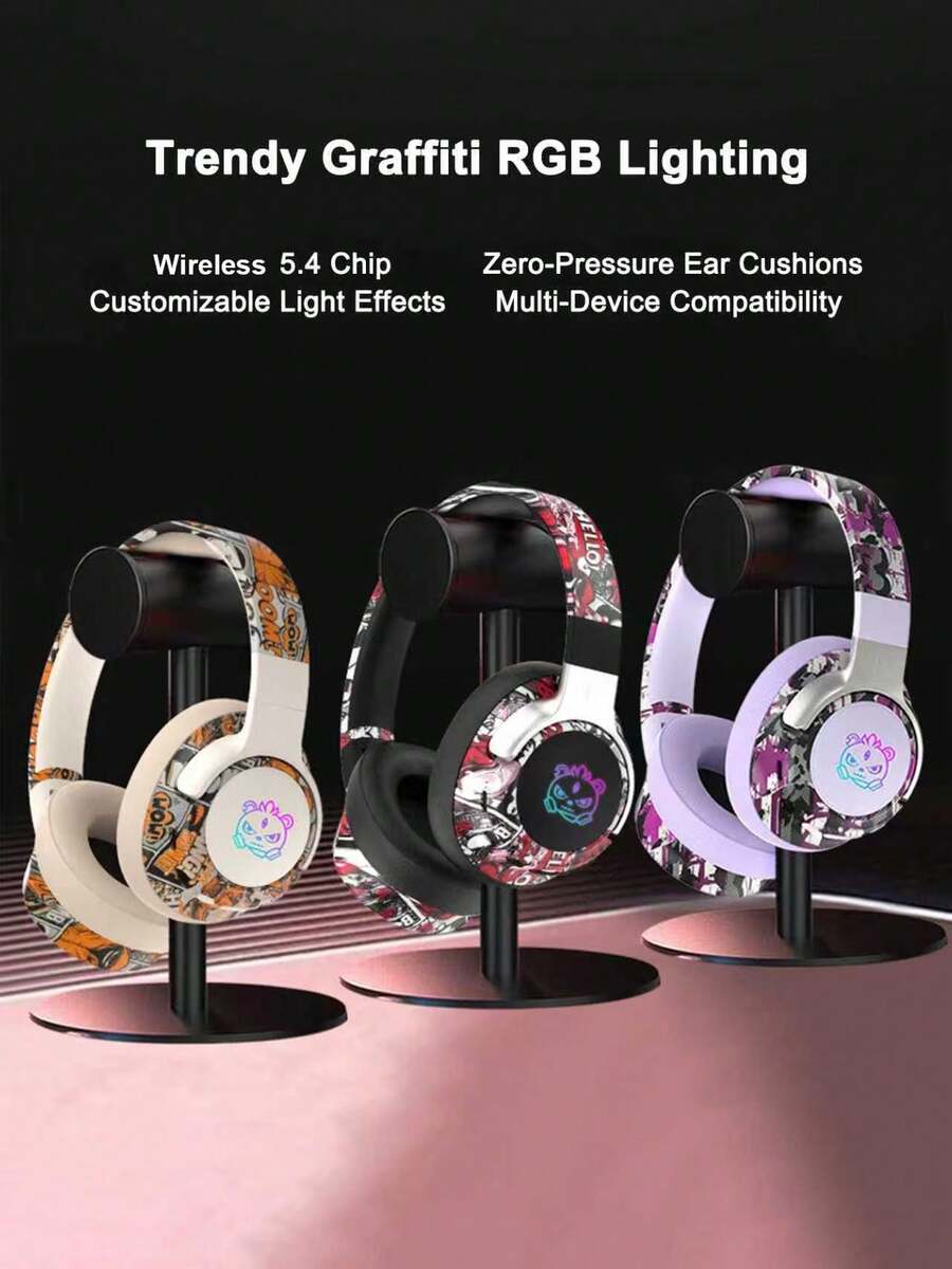 JMMO "350mAh P2988" 2025 New Graffiti Over-Ear Wireless Headphones, Multi-Device Compatible, Ultra-Long Battery Life, Suitable For Gaming And Music - Multicolor - View 1