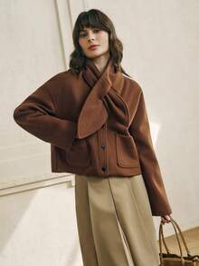 Cévolie Women's Autumn/Winter New French Double-Sided Short Loose Collar Open Cardigan Jacket