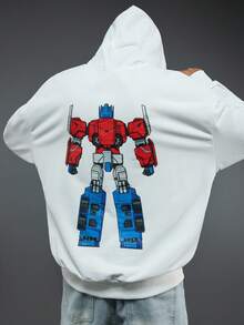 Transformers X SHEIN Men's Casual Robot Print Drop Shoulder Hoodie, Autumn - White - View 2