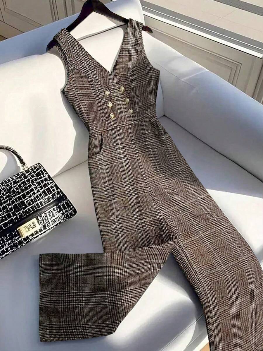 GlowEve Women's Woven Casual Vacation Style Autumn Jumpsuits - Coffee Brown - View 1