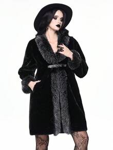 ROMWE Women's Autumn/Winter Long Sleeve Button Design Faux Fur Fashion Jacket