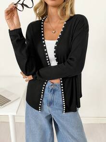 Chiquease Fashionable Pearl Knit Cardigan Women Jacket - Black - View 1