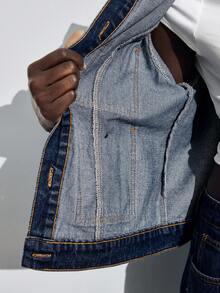 Maija 女士秋冬单排扣长袖多口袋休闲牛仔夹克，适合都市通勤和商务休闲场合 - 中等水洗藍 - 查看 6