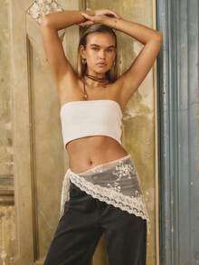 Aralina 女士优雅蕾丝刺绣围巾，完美搭配圣诞派对、新年和感恩节服装 - 白色 - 查看 7