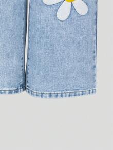 SHEIN ChillGRL Quần Jeans Denim Cho Bé Gái Tuổi Teen, Thêu Hoa, Phong Cách Y2K, Ống Rộng Rộng, Chất Liệu Cotton Thoải Mái, Thích Hợp Mặc Hàng Ngày Và Đi Học, Xuân/Hè/Thu/Đông - Rửa nhẹ - Xem 4