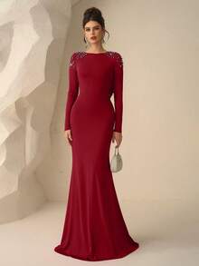 Coutiva Formal Evening Gown (Heavily Embellished) - Burgundy - View 4