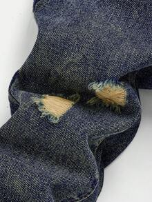 SHEIN Baby Boy Casual Washed Distressed Denim Jeans, Spring/Summer - Dark Wash - View 3