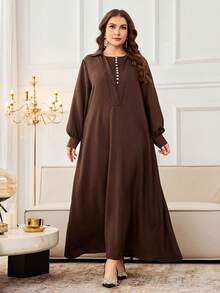 Al Najma Abito casual da donna in stile arabo, con colletto alla coreana, maniche lunghe, taglio morbido, taglia comoda, adatto per la primavera/autunno, disponibile in colori uniti