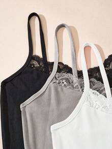 3件套女士纯色蕾丝拼接蝴蝶结休闲上衣，日常穿着