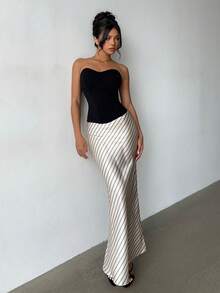 Aloruh Women's Elegant Low Waist Striped Print Fishtail Skirt - Multicolor - View 5