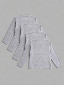 4pcs/Set Young BoyCasual Solid Color Versatile Crew Neck Long Sleeve T-Shirts, Suitable For All Seasons - Light Grey - View 2