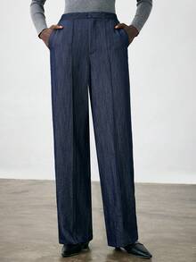 Aveloria Modichic Fashionable Denim Effect Solid Color Design Casual Pants - Blue - View 5