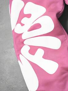 PAVTROS 男士字母印花长袖连帽衫带口袋休闲套装，搭配休闲裤，秋冬款 - 粉色 - 查看 3