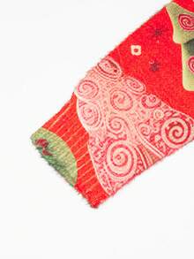 EMERY ROSE Pullover mit 3D-Weihnachtsbaum-Muster in Große Größen für Frauen - Roter und grüner Tannenbaumkragen, lässiger Rundhals-Strickpullover - Rot - Übersicht 3