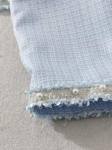 GlowEve CURVE Plus Size Women's 2-Piece Set: Elegant Black Contrast Pearl Beaded Trim V-Neck Long Sleeve Cardigan Jacket And Round Neck Pearl Embellished Maxi Dress, Suitable For Autumn/Winter Casual, Work, And Gatherings