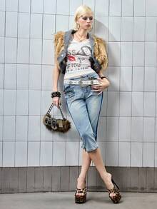 ROMWE Women's Kpop Christmas & Valentine's Day Slogan V-Neck Fitted T-Shirt - White - View 9