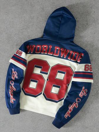 Manfinity Roghcode Outdoor Casual Loose Fit Long Sleeve Hoodie For Men Motorcycle Hoodie Racing Hoodie Vintage Hoodie Letter Graphic Print Zip Up Hoodie, For Winter