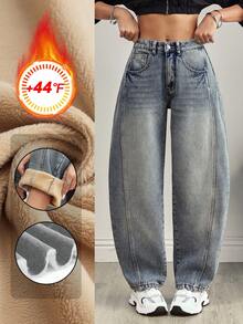 Flexra Vintage Washed Casual Flared Jeans With Thermal Lined - Medium Wash - View 1