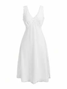 Ocili 舒适棉质简约蕾丝女士睡袍 - 白色 - 查看 8