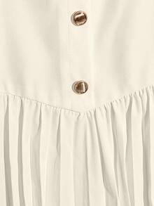 Franclia Elegant Commuter Solid Color Pleated Patchwork Button Skirt, Spring/Summer - Apricot - View 3