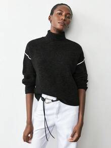 Maija Luźny sweter z blokami kolorów i artystycznym wzorem linii dla kobiet w 2025 roku