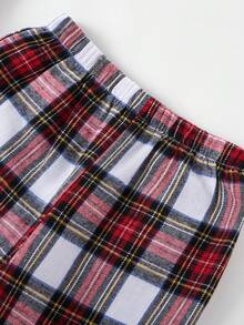 Young Boy Casual Plaid Simple Placket New Button Pocket Elastic Waist 2 Pieces Pajama Set - Multicolor - View 6