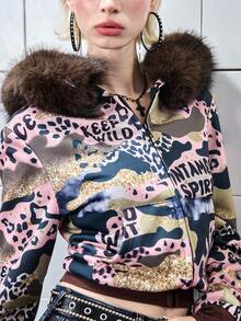 ROMWE J-Fashion Y2K Harajuku Sexy Leopard Print Monster Horn Hooded Sweatshirt For Women - Multicolor - View 6