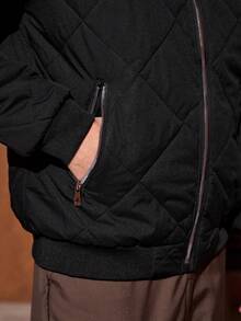 Officeau 男士新款学院风领菱形绗缝夹克，秋冬款，Old Money - 黑色 - 查看 4