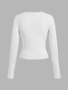 SHEIN EZwear 3件套女士休闲宽领修身长袖T恤套装 - 彩色 - 查看 7