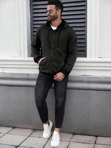 Manfinity Homme Plus Size Men's Casual Solid Color Hoodie, Versatile For Autumn/Winter, Long Sleeve Top - Black - View 5