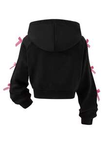 SHEIN 女童三件套套装 - 黑色蝴蝶结拉链外套、白色交叉背心、蝴蝶结阔腿裤，适合外出、度假、玩耍、返校、秋冬季穿着。 - 彩色 - 查看 6
