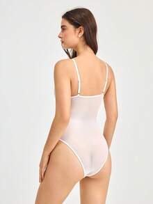 Bonmuse Romantic Lace Trim Figure-Hugging Backless Jumpsuit, Slim & Sexyfor Summer - White - View 2