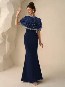 Coutiva Luxury Evening Gown, High-End Formal Dress, Elegant Chic Socialite Dress - Navy Blue - View 6