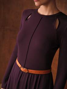 MOTF PREMIUM WOMEN'S KNITTED A-LINE LONG SLEEVE SWEATER DRESS, AUTUMN/WINTER - Purple - View 2